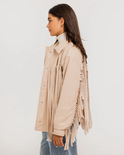 Fringes Leather Jacket - Theyab
