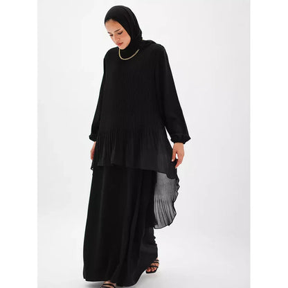 Pleated chiffon high low abaya - Modesty abaya