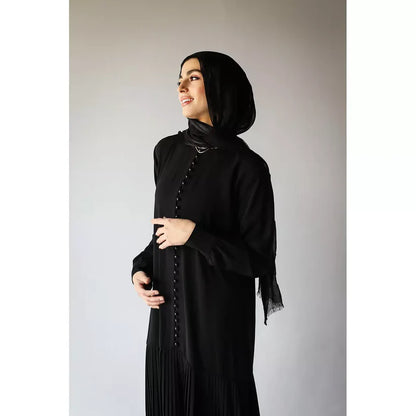 Buttoned pleated abaya -Modesty