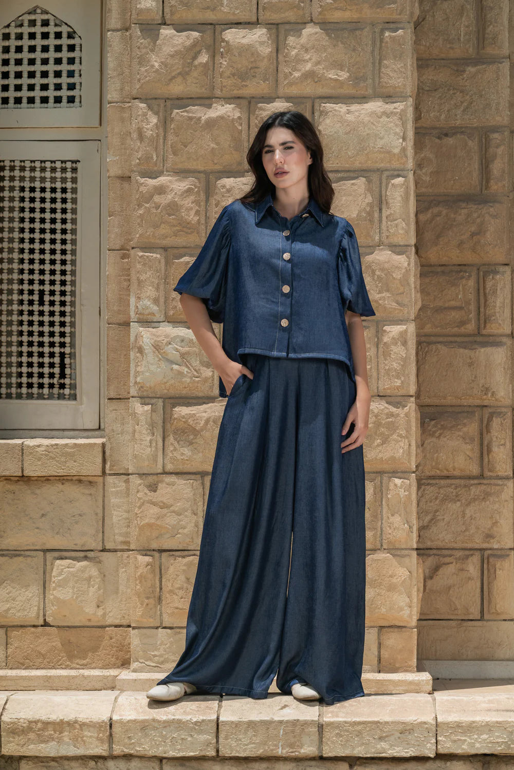Denim look airy set - Sara salama