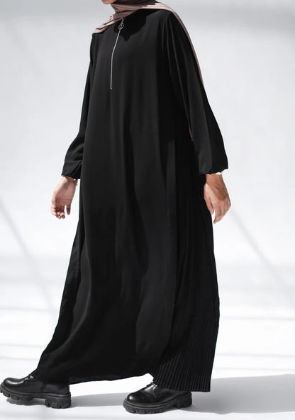 Side pleated abaya with front zipper - Modesty