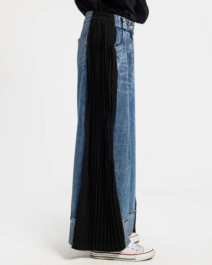 Side pleats denim pants - Theyab