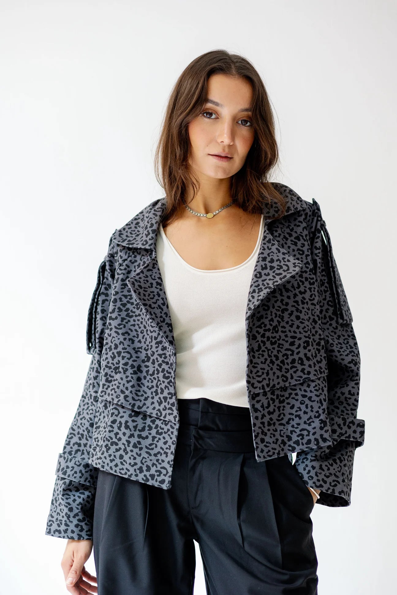 Leopard Cropped Trench Jacket - NOTCH