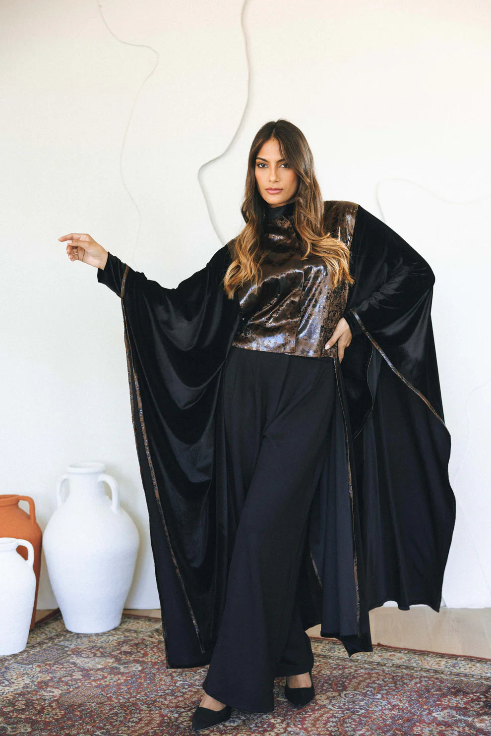 Leather velvet kaftan - Jeno