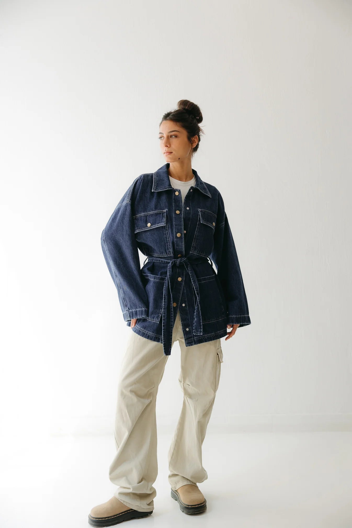 Denim utility jacket - Peach and mint