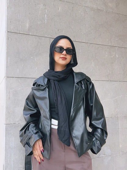 Leather cropped trench jacket - Wajad