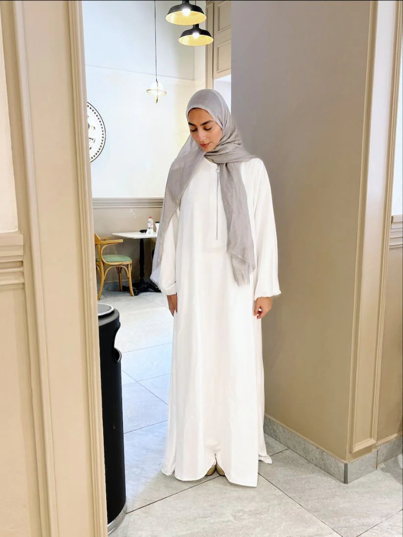 White basic zipper abaya - Modesty