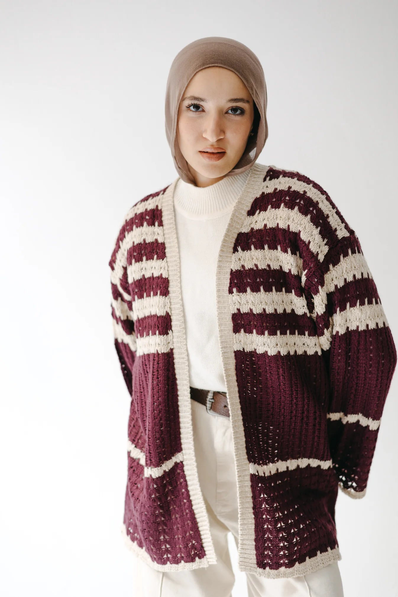 Striped knit cardigan - Peach and mint