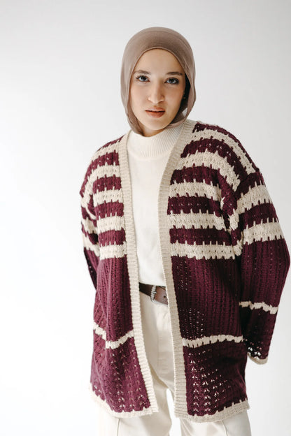 Striped knit cardigan - Peach and mint