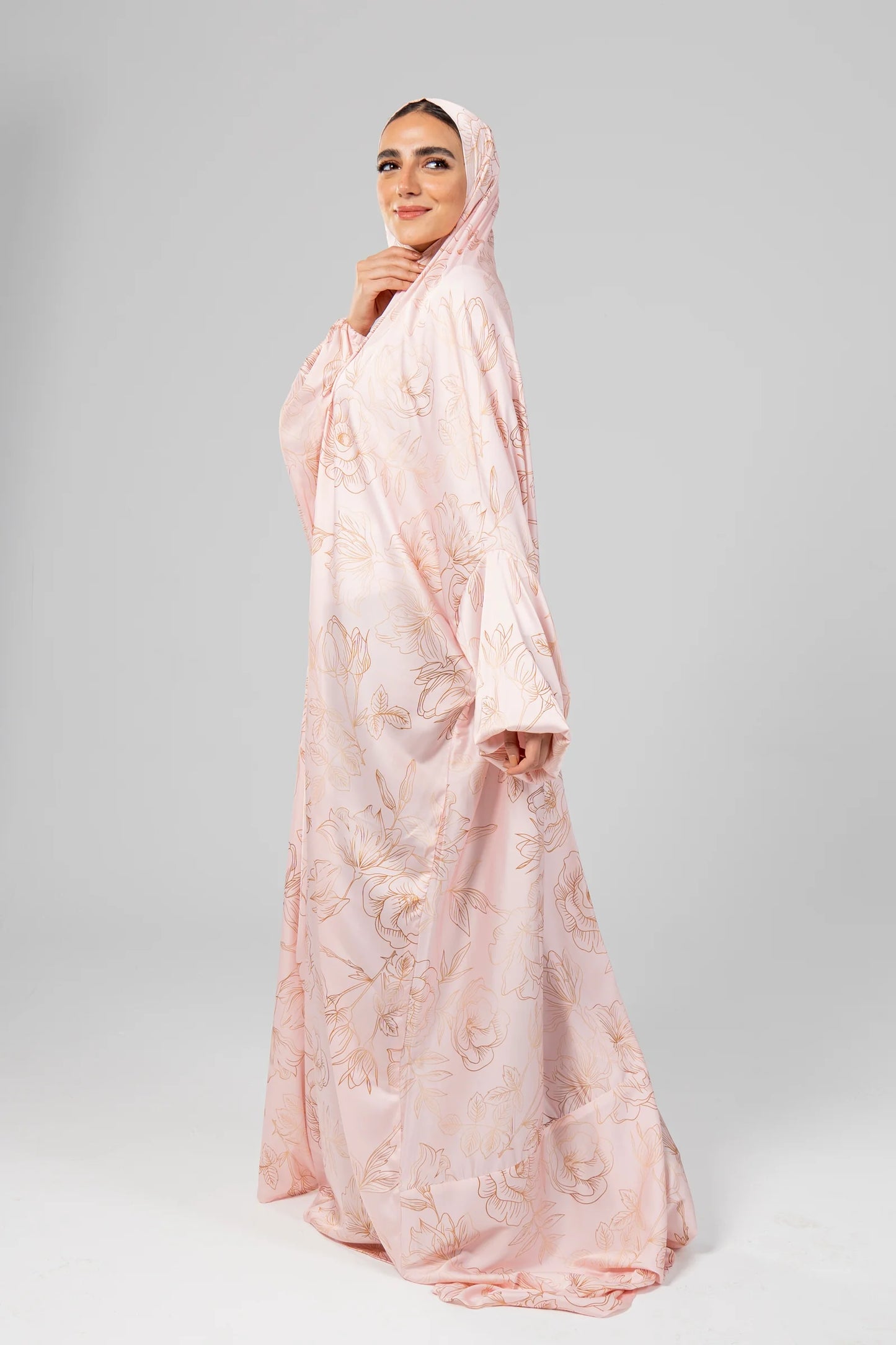 Flowers in Rose Gold Slip on Khimar - Marmelade