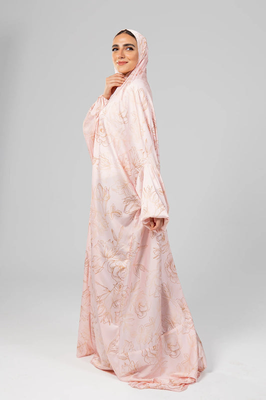 Flowers in Rose Gold Slip on Khimar - Marmelade