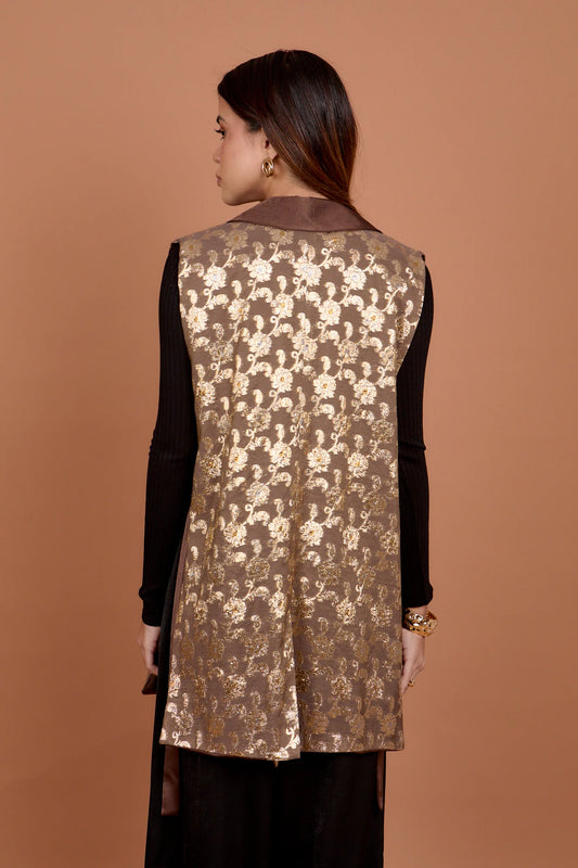 Brown & Gold Embro Vest - Nahla el alfy