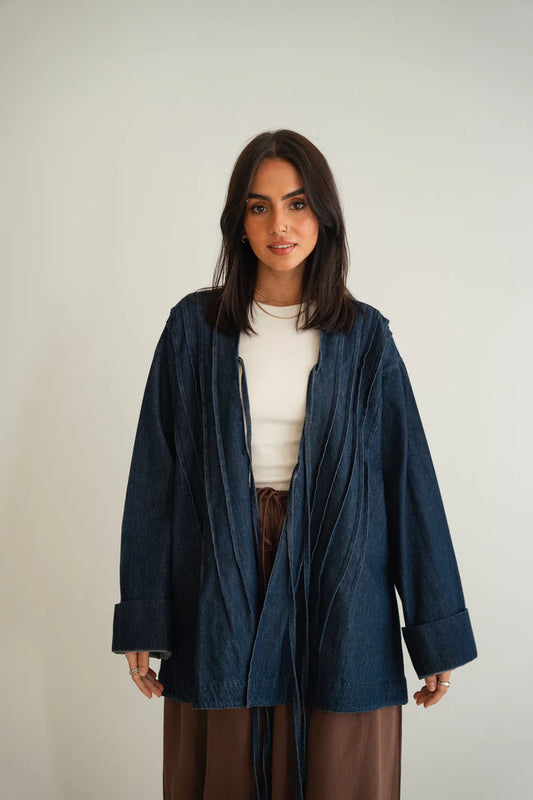 Denim Pleats Cardigen - Dan