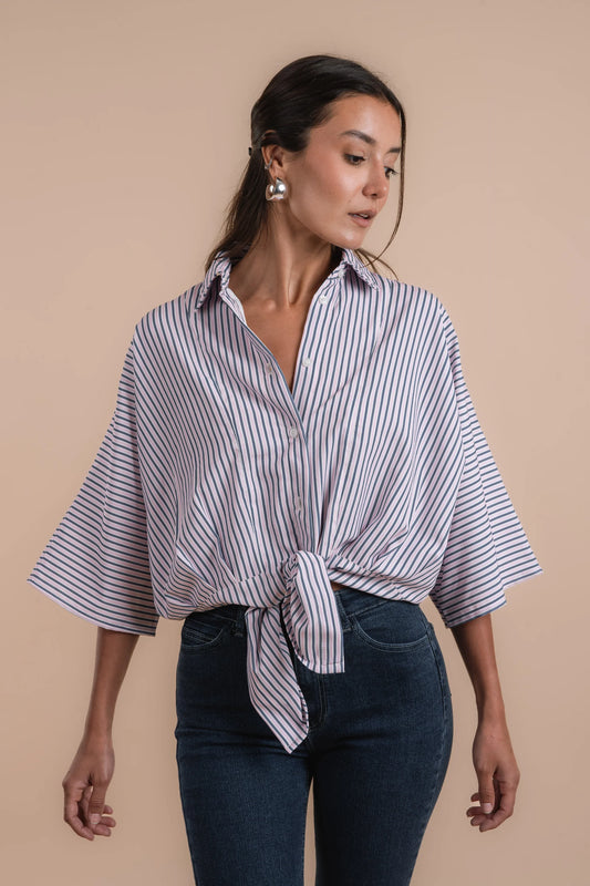 Pink & navy tye stripes shirt - Nahla el alfy