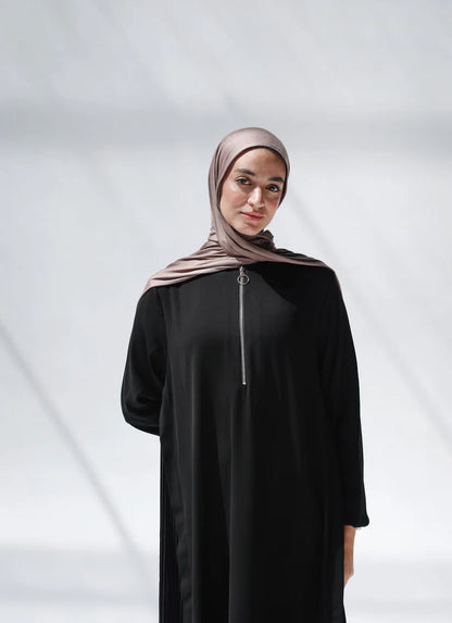 Side pleated abaya with front zipper - Modesty