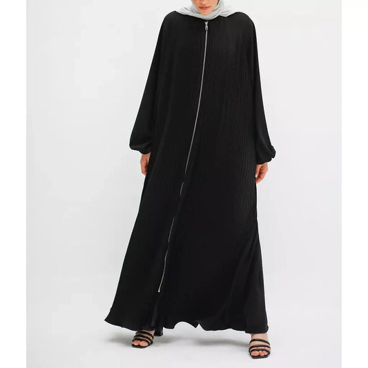 Full zipper pleated abaya - Modesty
