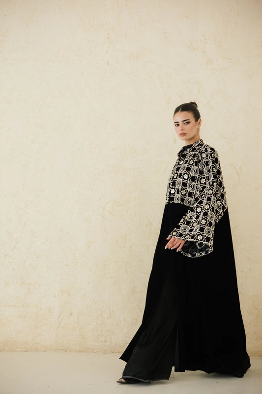 THE EMBELLISHED EMBROIDERED VELVET KAFTAN -Taj