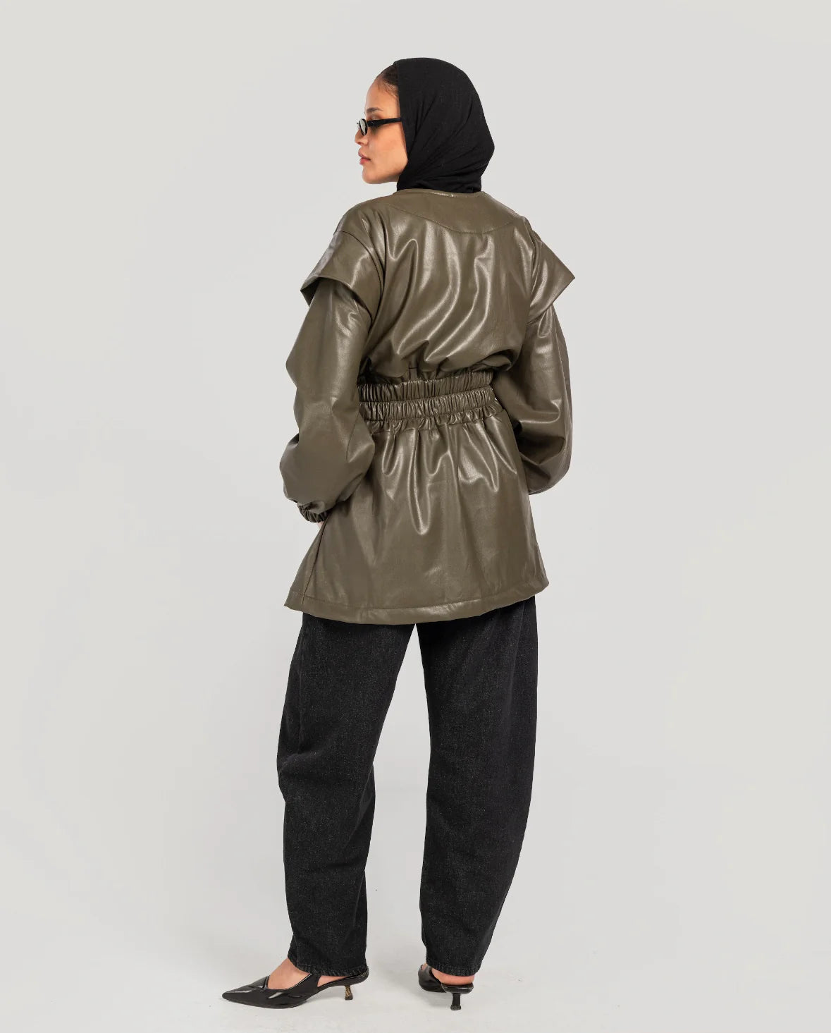 Drop Shoulders Leather Jacket - Theyab