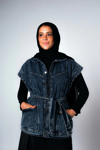 Studded denim vest -Double anne