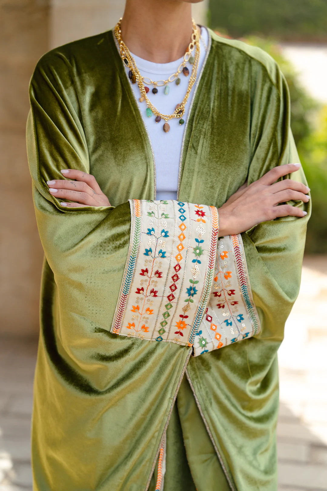 The Olive Velvet Bloom Kaftan - Nawara