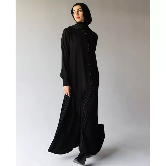 Buttoned pleated abaya -Modesty