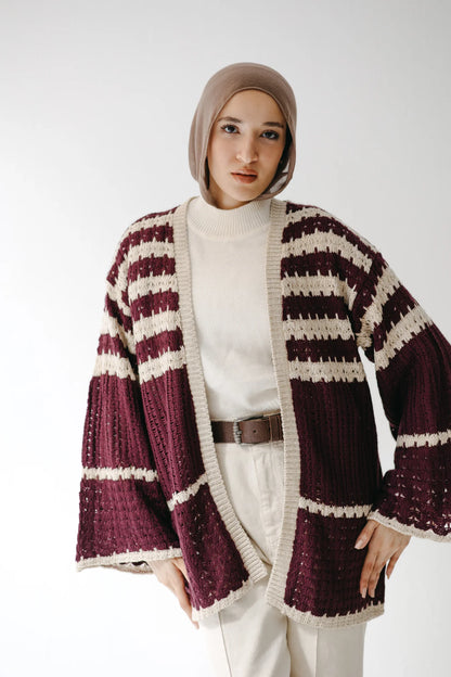 Striped knit cardigan - Peach and mint