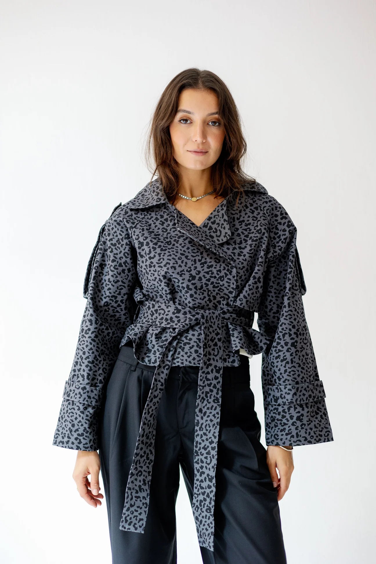 Leopard Cropped Trench Jacket - NOTCH