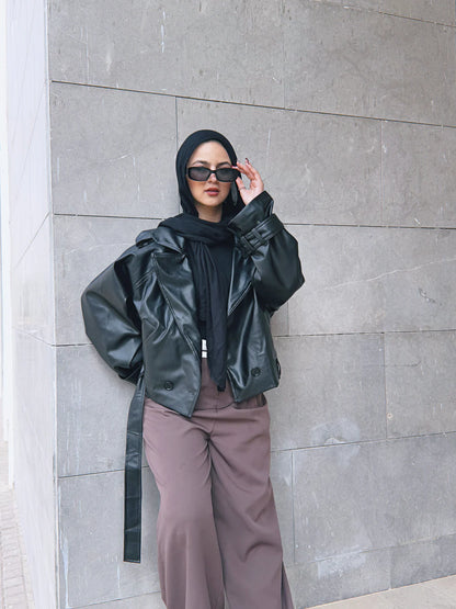 Leather cropped trench jacket - Wajad