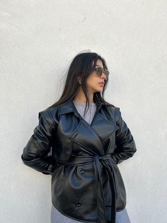 Leather Cropped Trench Coat - Lin