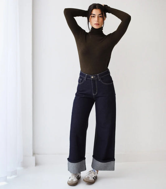 Fold Up Wide Leg Jeans - Amalia