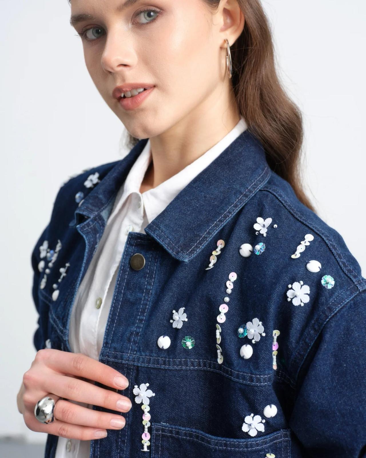 Flower studded denim jacket - Magazin