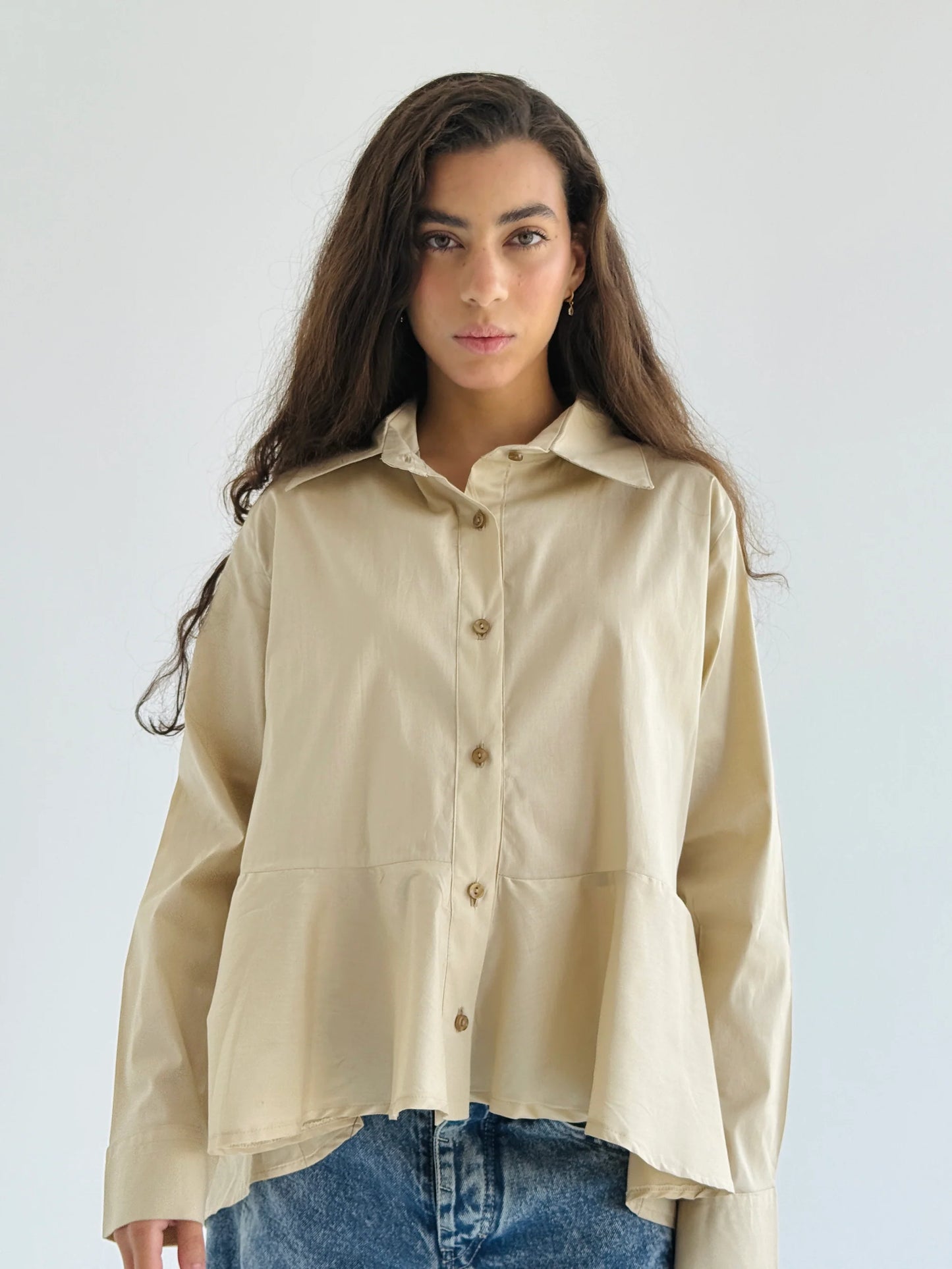 Round ruffled poplin shirt - Theyab