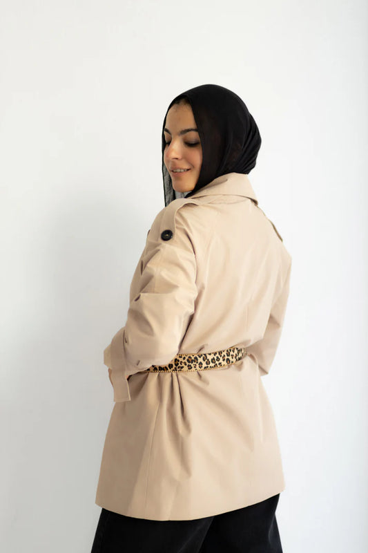 Short Trench Coat Beige Chiffon