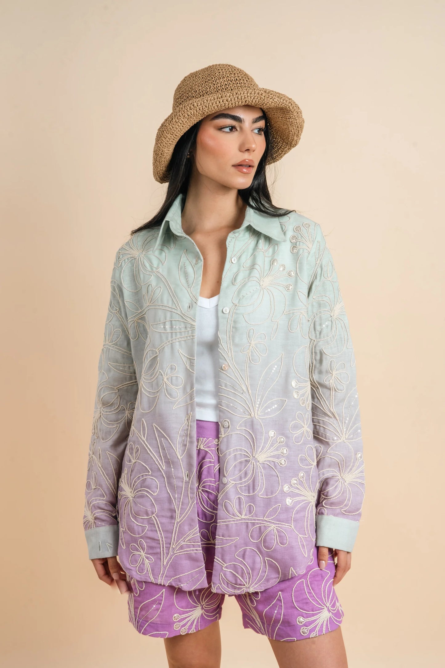 Grading mint/purple embro shirt - Nahla el alfy