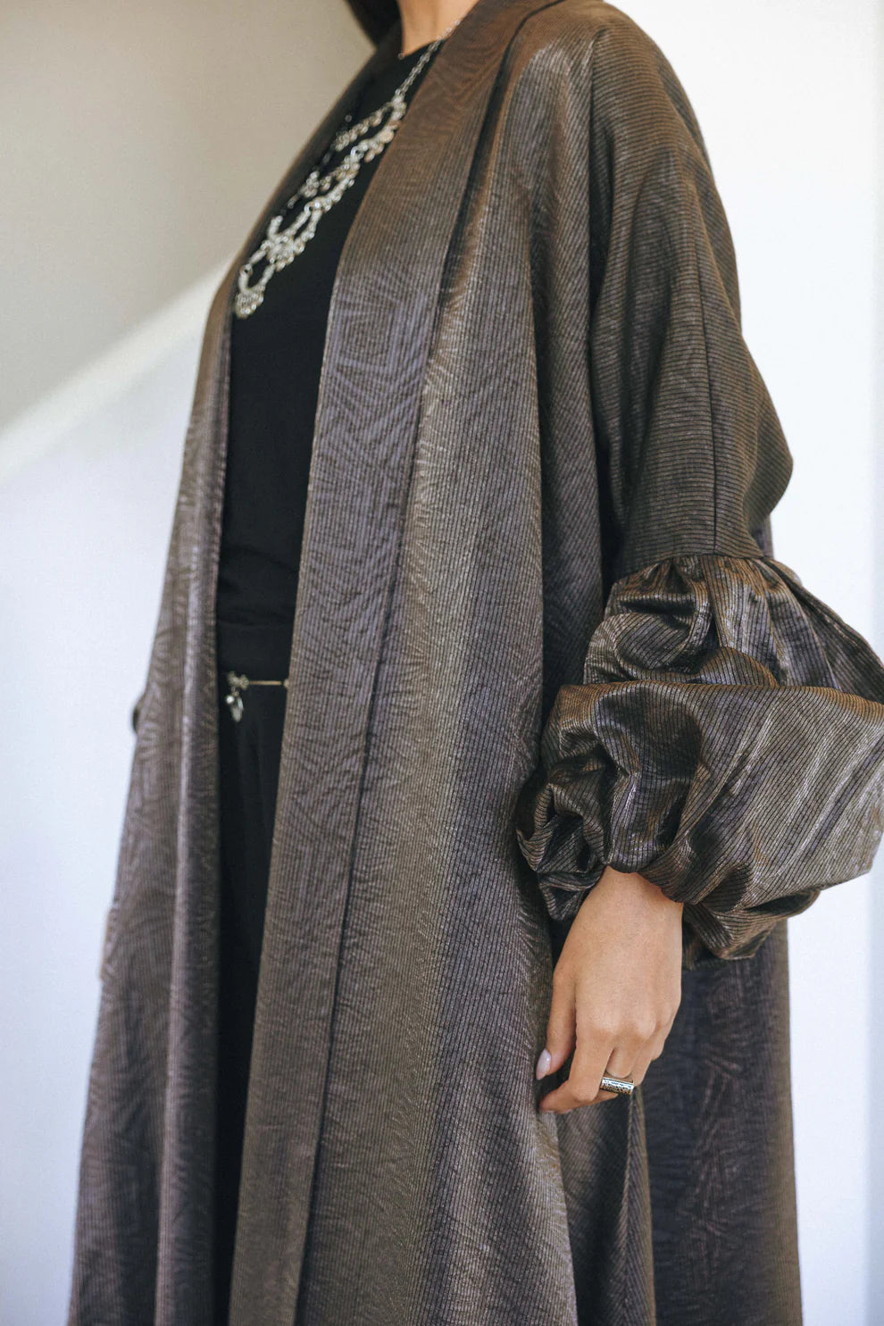 Bronze jacquard belted kaftan - Jeno
