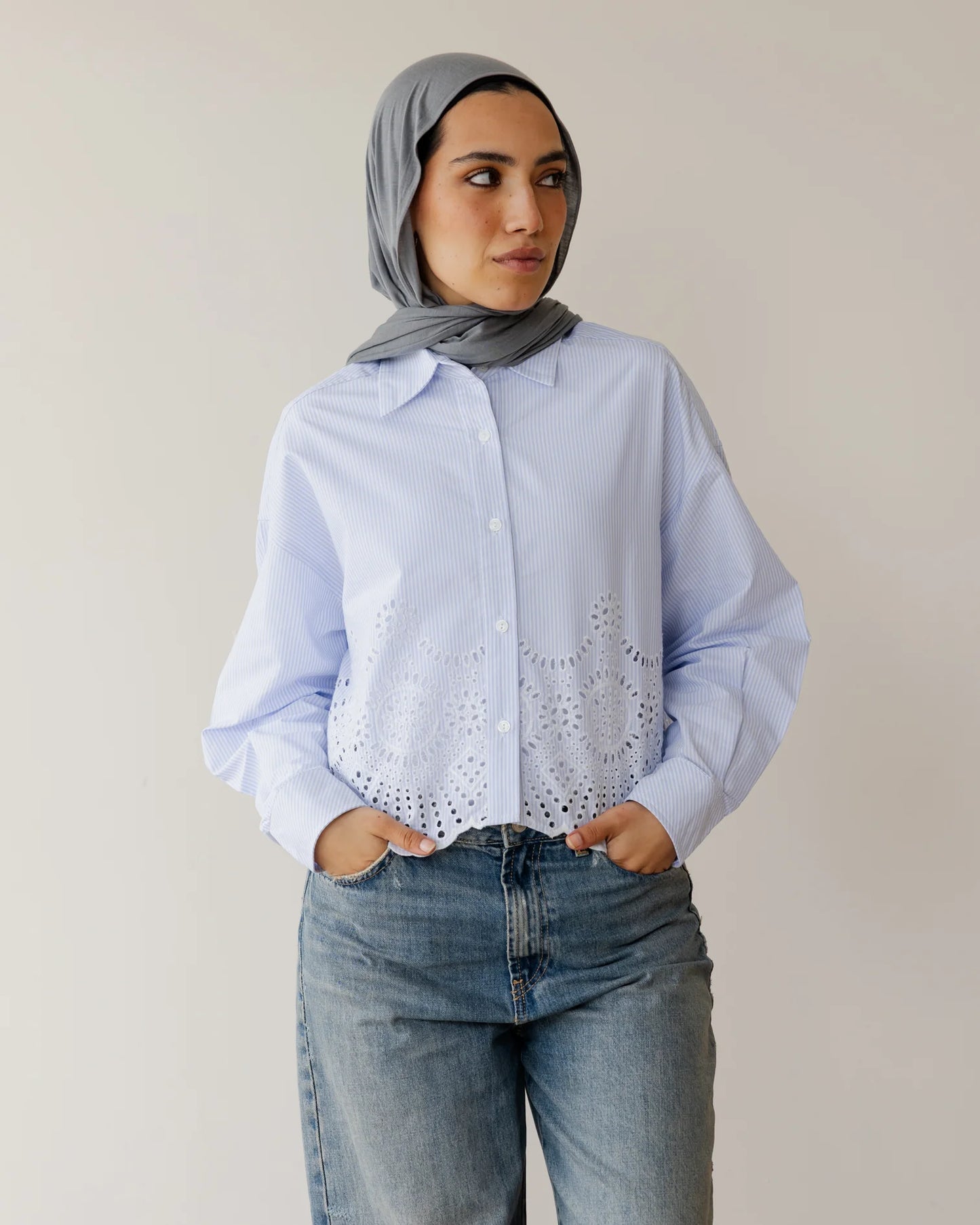 Embroidered striped crop shirt - Ascia