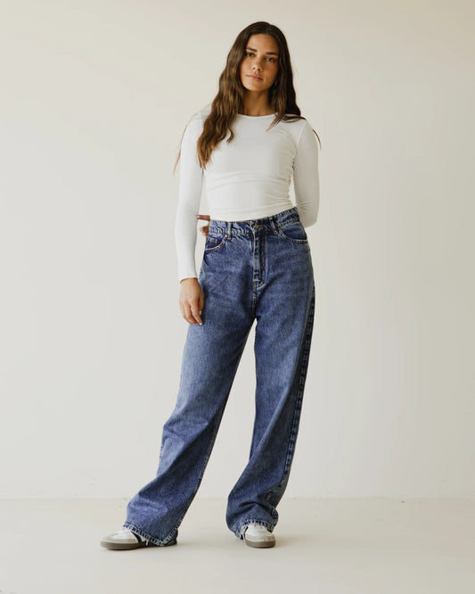 Wide leg straight mid rise jeans - Ascia