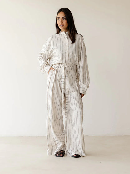 Striped Pleated Set - ASCIA