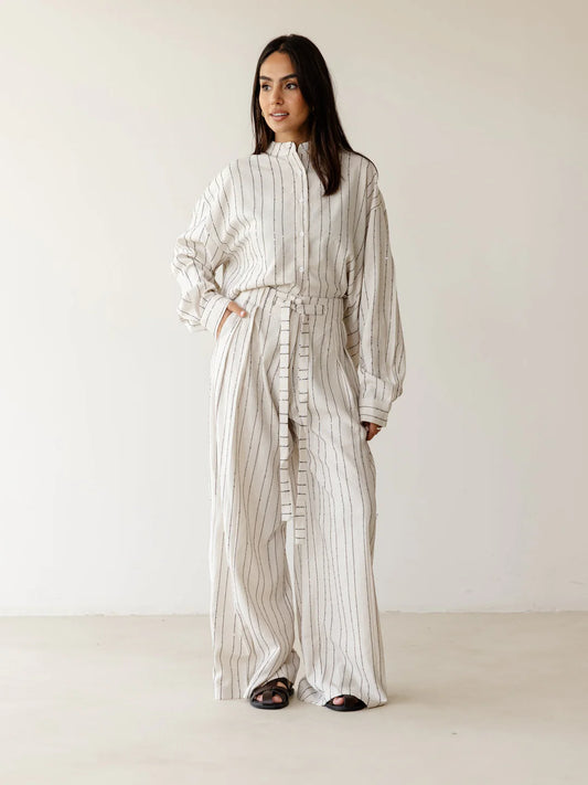 Striped Pleated Set - ASCIA