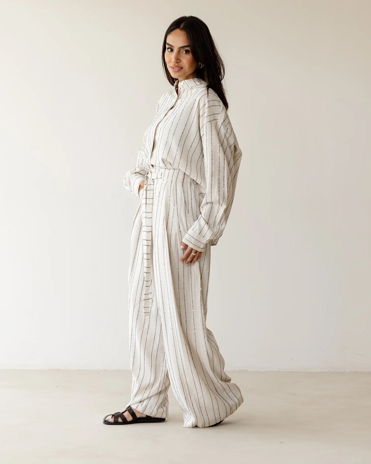 Striped Pleated Set - ASCIA