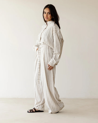 Striped Pleated Set - ASCIA