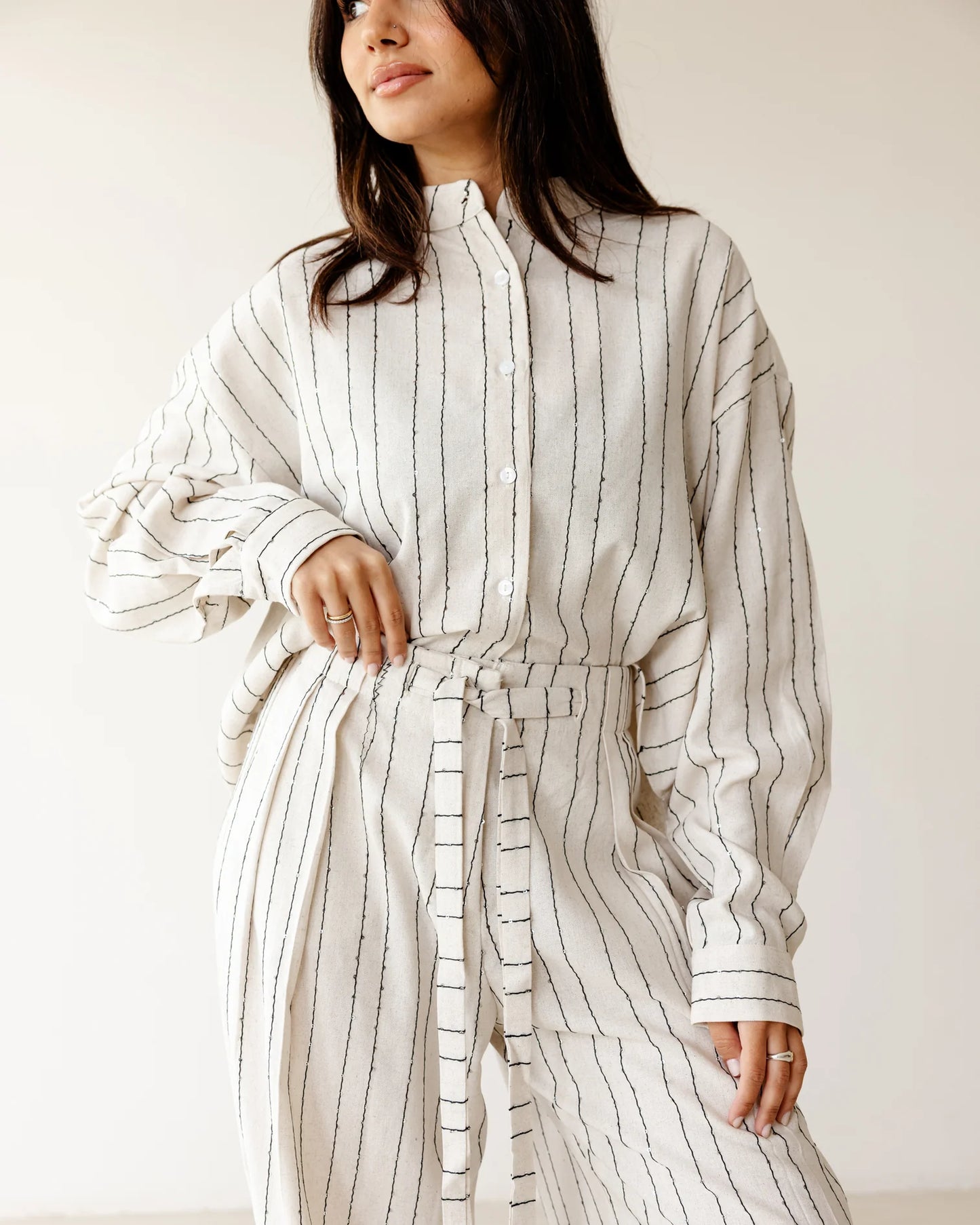 Striped Pleated Set - ASCIA