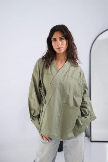 Wrapped pure linen shirt - Sirius -S/M-Beige