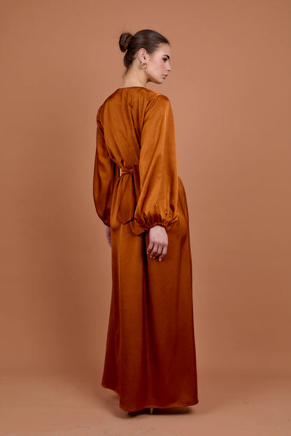 V-neck satin Dress - Nahla el alfy