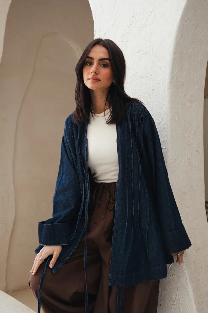 Denim Pleats Cardigen - Dan