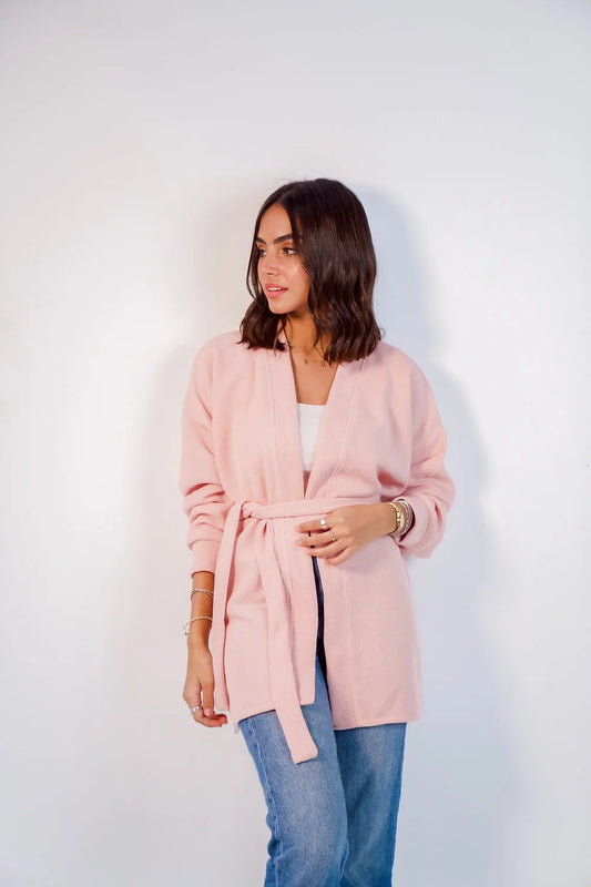 Cardigan With Belt - Pink