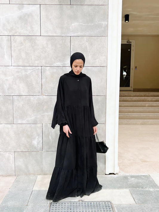 Layered buttoned abaya - Modesty abaya