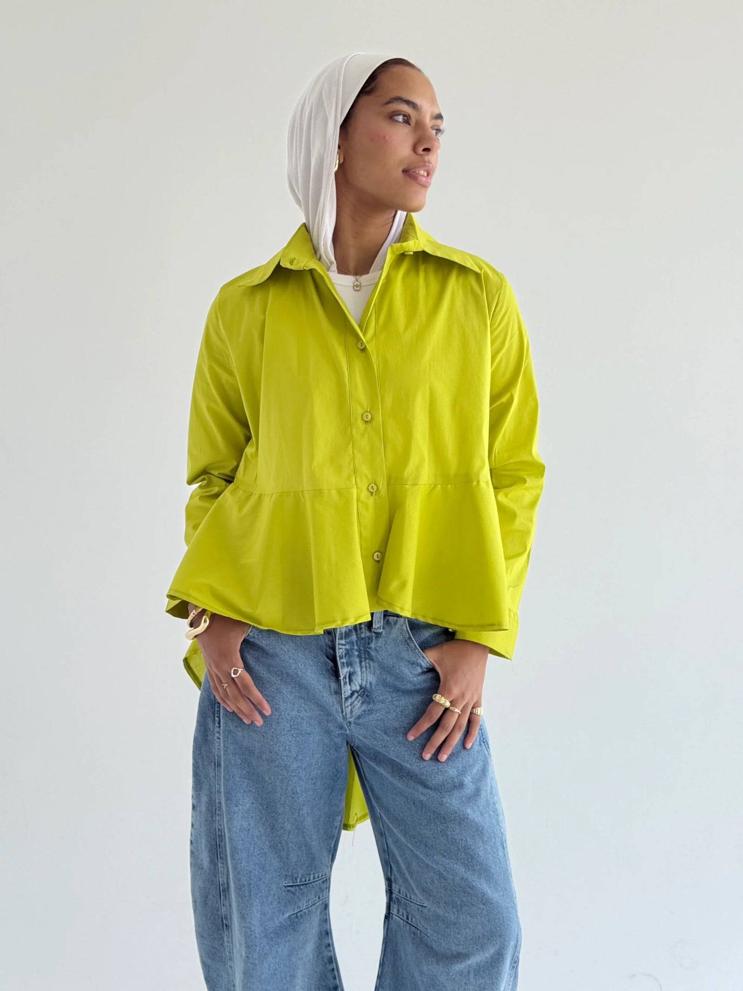 Round ruffled poplin shirt - Theyab