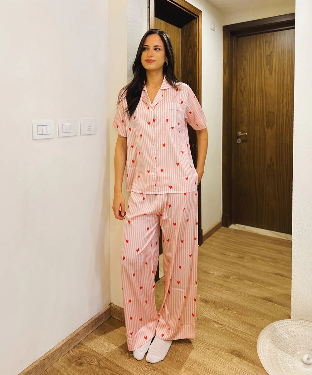 red hearts satin pj pants - chummy
