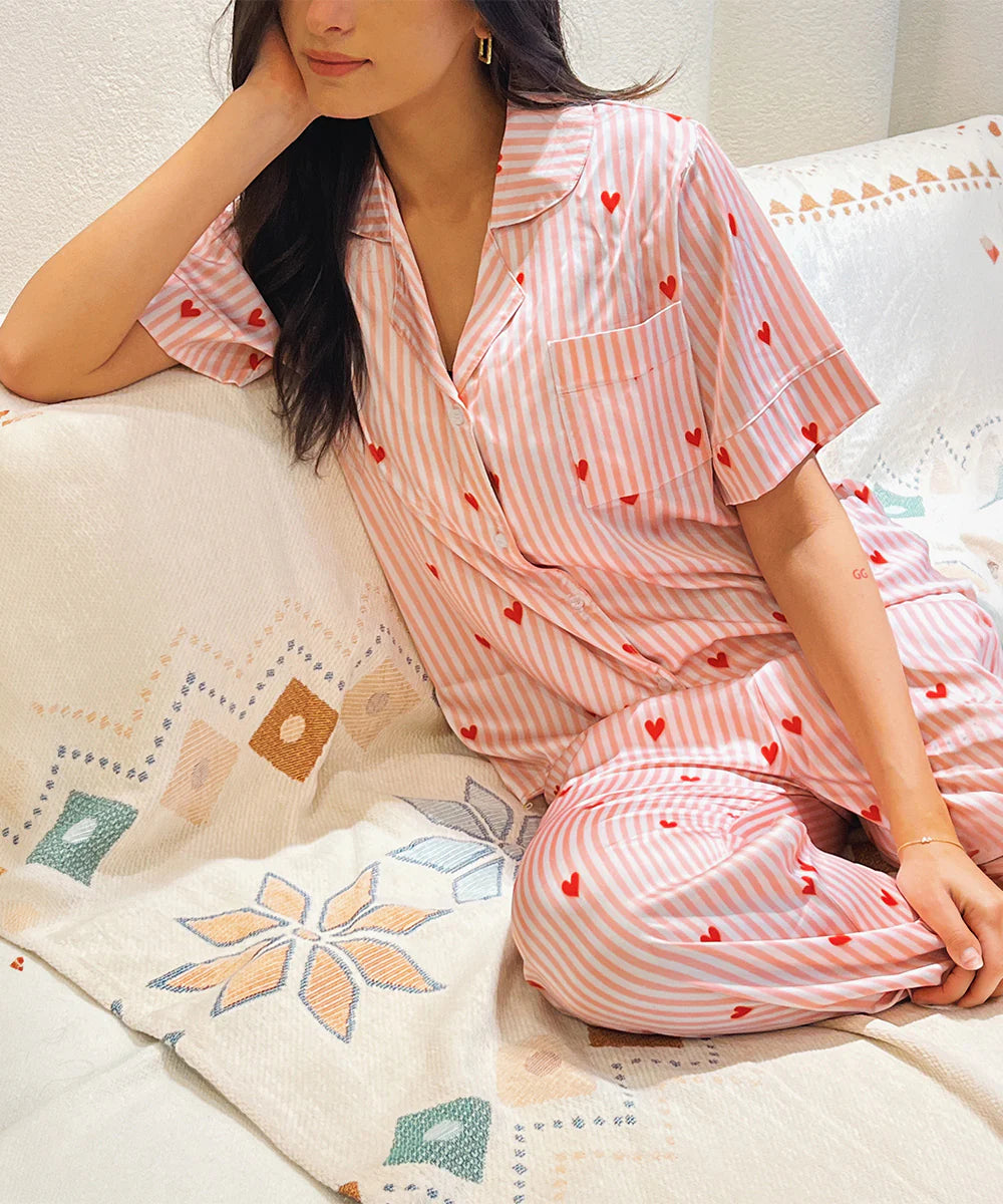 red hearts satin pj pants - chummy
